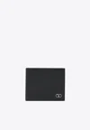 Valentino Garavani Vlogo Signature Grainy Calfskin Bi-fold Wallet With Money Clip In Black