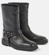 Valentino Black Leather Biker Rockstud Ankle Boots In Schwarz