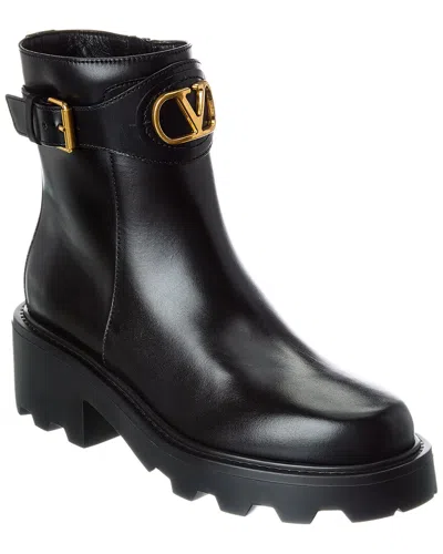 Valentino Garavani Valentino Vlogo Signature Leather Bootie In Black