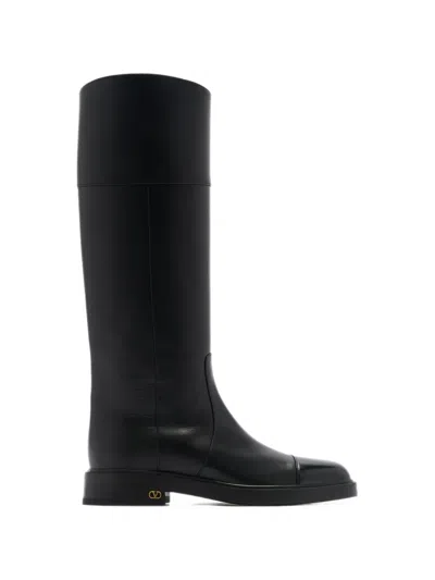 Valentino Garavani Vlogo Signature Leather Boots In Black