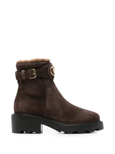 Valentino Garavani Vlogo Signature Leather Boots In Brown