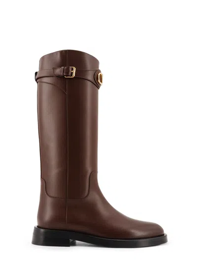 Valentino Garavani Leather Signature Vlogo Riding Boots 30 In Brown