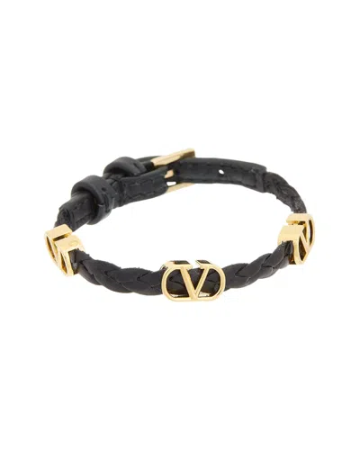 Valentino Garavani Valentino Vlogo Signature Leather Bracelet In Black