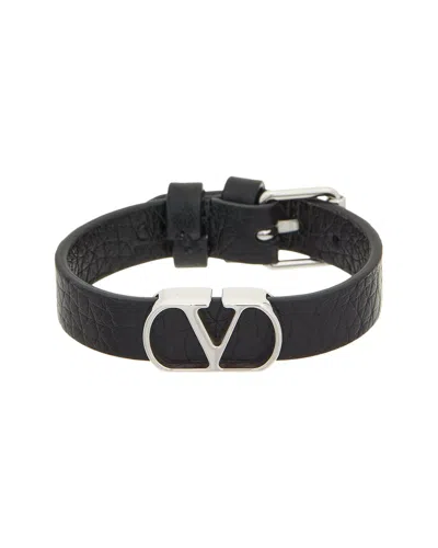 Valentino Garavani Valentino Vlogo Signature Leather Bracelet In Black