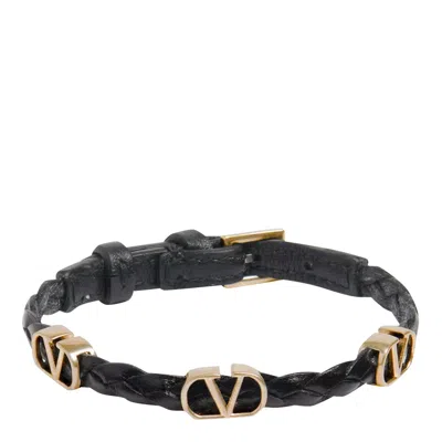 Valentino Garavani Vlogo Signature Leather Bracelet In Black