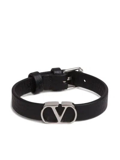 Valentino Garavani Vlogo Signature Leather Bracelet In Black