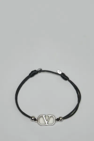 Valentino Garavani Vlogo Signature Leather Bracelet In Black