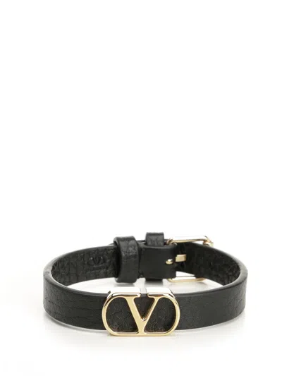 Valentino Garavani Vlogo Signature Leather Bracelet Jewelry Black