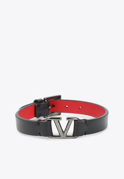 Valentino Garavani Vlogo Signature Leather Bracelet In Blue
