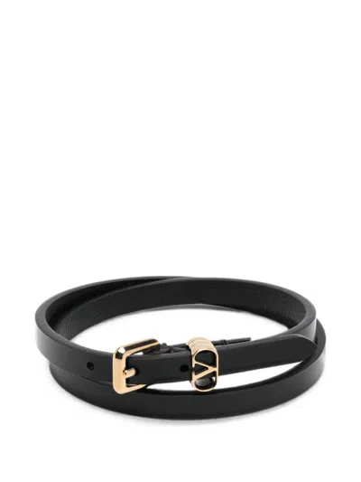 Valentino Garavani Vlogo Signature Leather Bracelet In Black