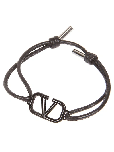 Valentino Garavani Vlogo Signature Leather Bracelet In Black