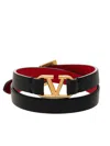 Valentino Double Black Leather Bracelet With Golden Vlogo Detail In Black
