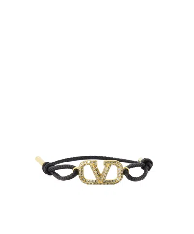 Valentino Garavani Vlogo Signature Leather Bracelet In Black