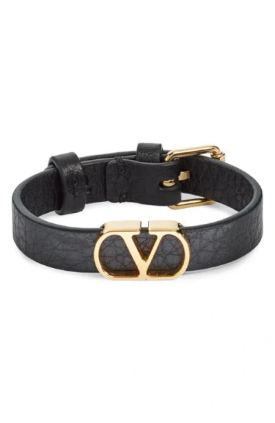 Valentino Garavani Vlogo Signature Leather Bracelet In Black