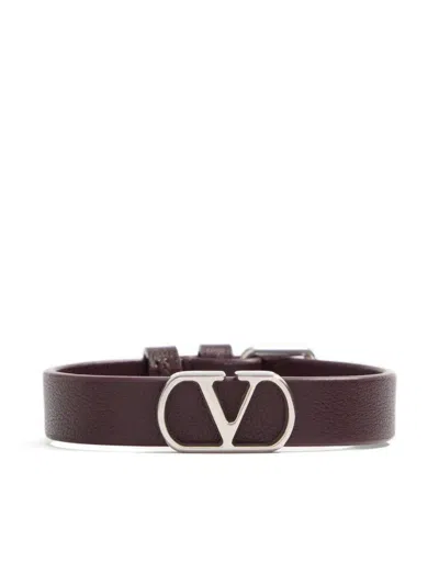 Valentino Garavani Vlogo Signature Leather Bracelet In Brown