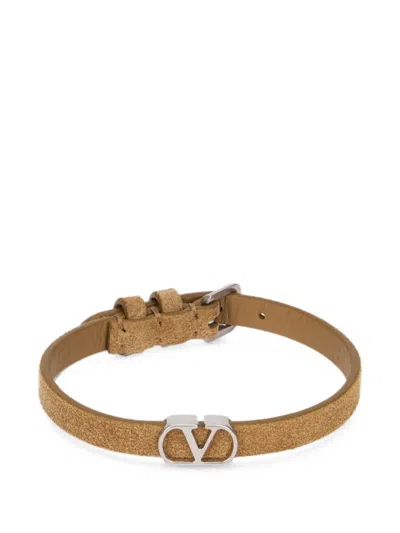 Valentino Garavani Vlogo Signature Leather Bracelet In Brown