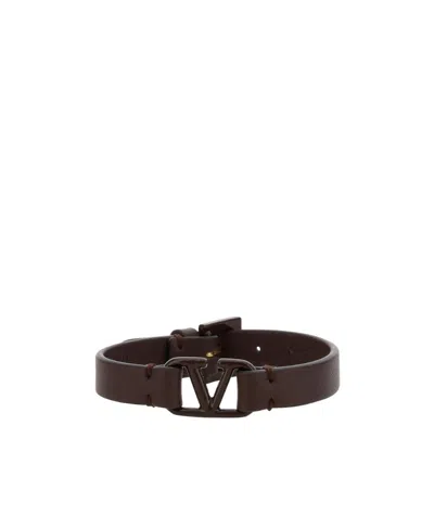 Valentino Garavani Vlogo Signature Leather Bracelet In Brown