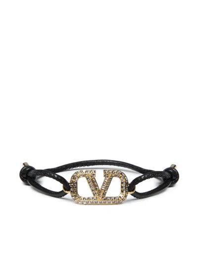Valentino Garavani Vlogo Signature Leather Bracelet In Gold