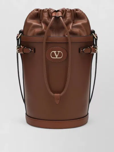 Valentino Garavani Vlogo Signature Leather Bucket Bag Strap In Brown