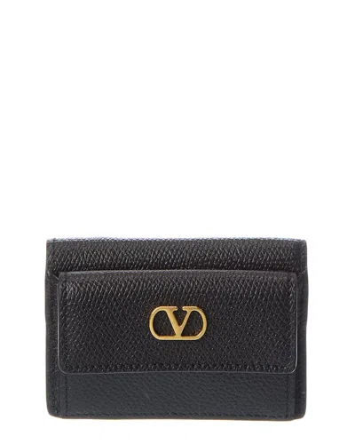 Valentino Garavani Valentino Vlogo Signature Leather Card Case In Black