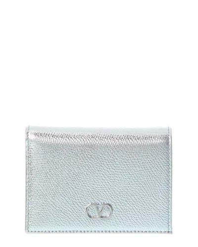 Valentino Garavani Valentino Vlogo Signature Leather Card Case In Silver