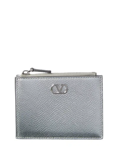 Valentino Garavani Valentino Vlogo Signature Leather Card Case In Silver