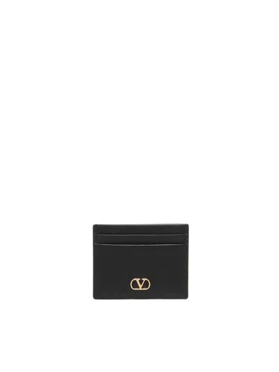 Valentino Garavani Vlogo Signature Leather Card Holder In Black