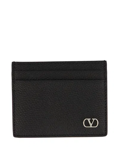 Valentino Garavani Vlogo Signature Leather Card Holder In Black