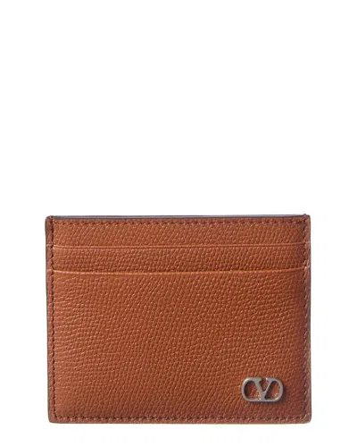 Valentino Garavani Valentino Vlogo Signature Leather Card Holder In Brown