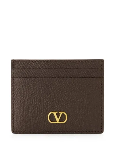 Valentino Garavani Vlogo Signature Leather Card Holder In Brown