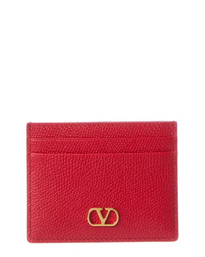 Valentino Garavani Valentino Vlogo Signature Leather Card Holder In Red