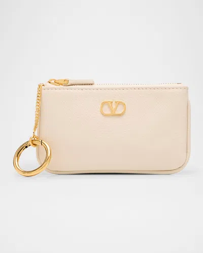 Valentino Garavani Vlogo Signature Leather Card Holder In White