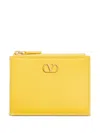Valentino Vlogo-signature Leather Card Holder In Yellow