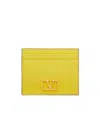 Valentino Vlogo Signature Leather Card Holder In Yellow