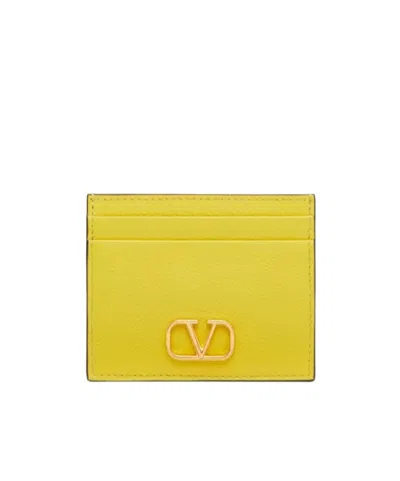 Valentino Garavani Vlogo Signature Leather Card Holder In Yellow