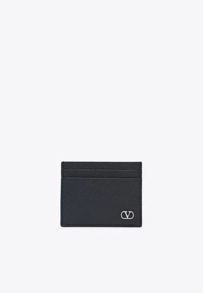 Valentino Garavani Vlogo Signature Leather Cardholder In Black