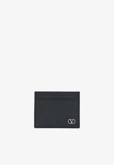 Valentino Garavani Vlogo Signature Leather Cardholder In Black