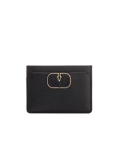 Valentino Garavani Vlogo Signature Leather Cardholder In Black