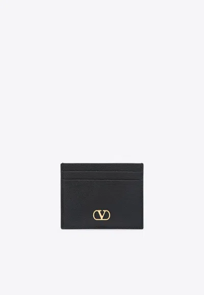 Valentino Garavani Vlogo Signature Leather Cardholder In Brown