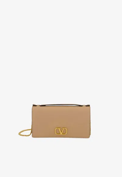 Valentino Garavani Vlogo Signature Leather Chain Clutch In Yellow