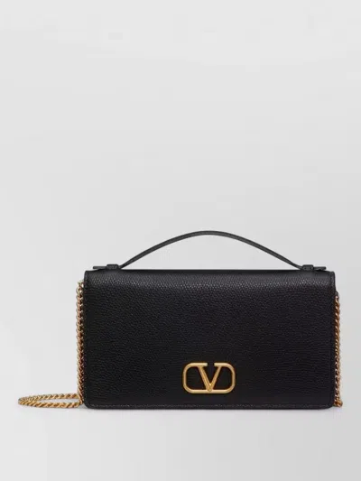 Valentino Garavani Vlogo Signature Leather Chain Wallet Bag In Black