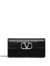 Valentino Vlogo Signature Leather Chain Wallet In Black