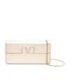 Valentino Vlogo Signature Metallic Leather Wallet On Chain In Nude