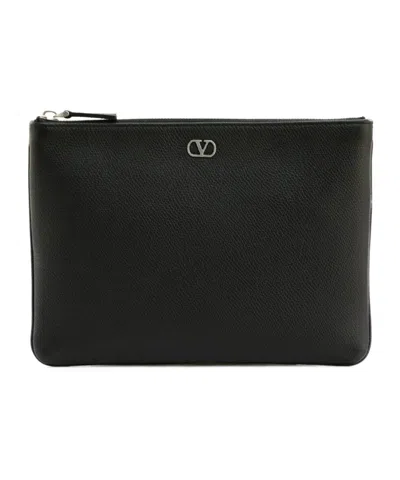 Valentino Garavani Vlogo Signature Leather Clutch Bag In Black