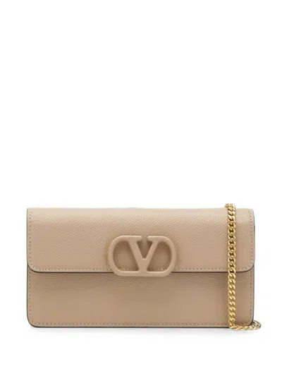 Valentino Garavani Vlogo Signature Leather Clutch Bag In Neutrals