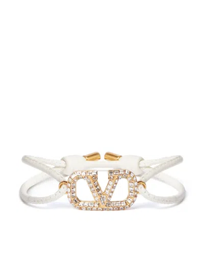 Valentino Garavani Vlogo Signature Leather Cord Bracelet In White