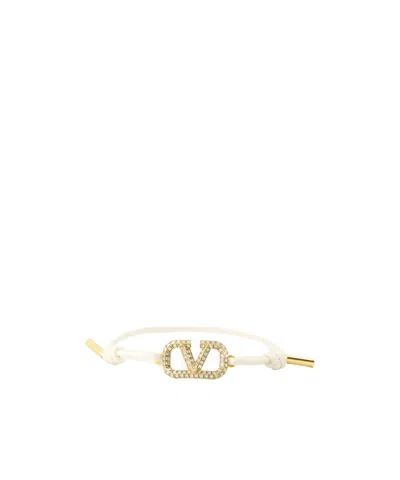 Valentino Garavani Vlogo Signature Leather Cord Bracelet In White