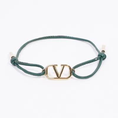 Valentino Garavani Vlogo Signature Leather Cord / Gold Cotton In Green