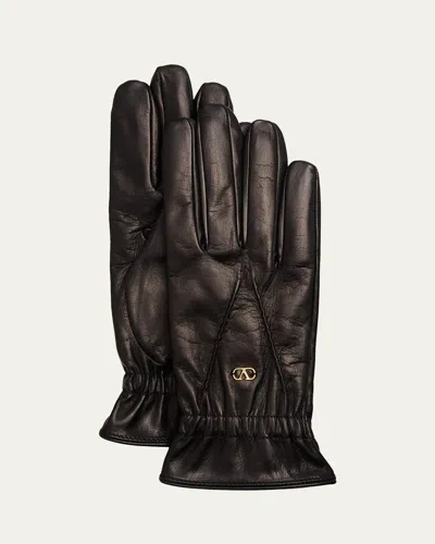 Valentino Garavani Vlogo Signature Leather Gloves In Black
