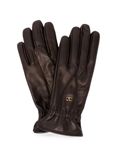 Valentino Garavani Vlogo Signature Leather Gloves In Brown